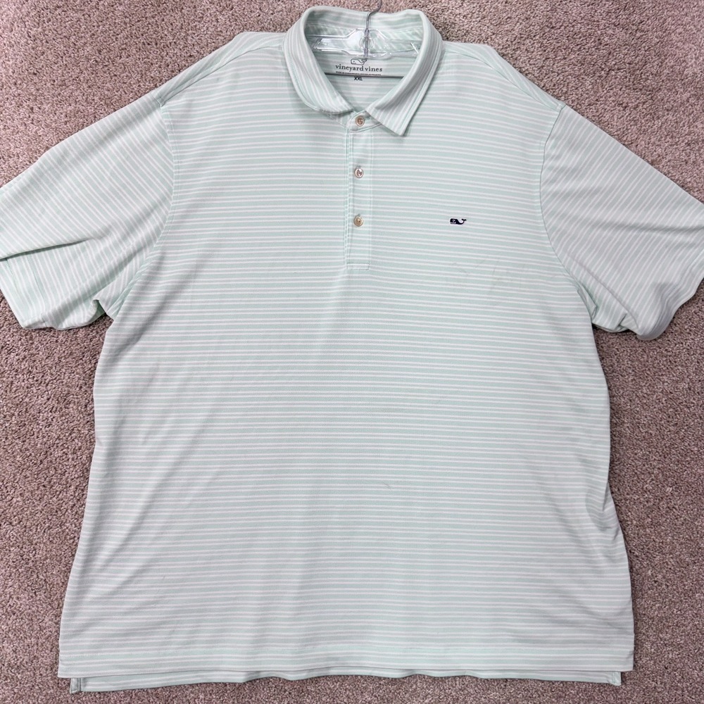 Vineyard Vines Polo Mens XXL Performance Striped Mint Green Stretch EUC